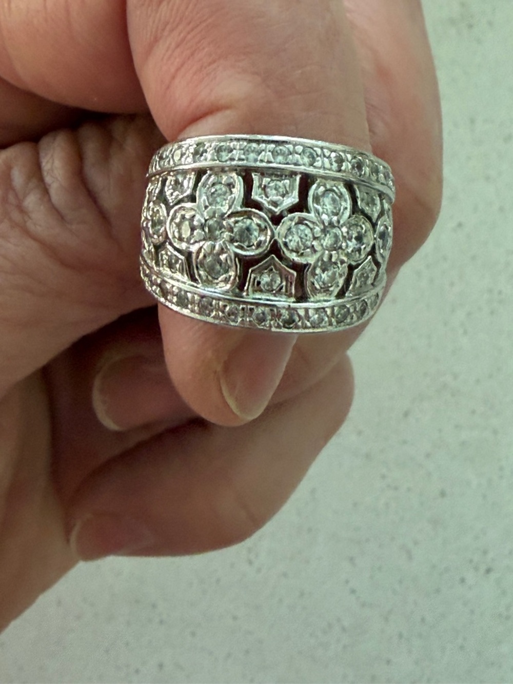 Vintage Ross-Simons Cubic Zirconia Sterling Silver Ring Floral Pattern